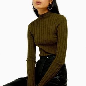 Topshop Marled Ribbed Funnel Neck Sweater